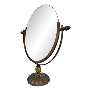 Vintage Double-Sided Solid Brass Vanity Mirror Attributed to Charles Hollis Jones For Sale