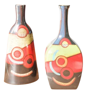 Vintage Hand-Painted Terracotta Vases, 1970s, Set of 2