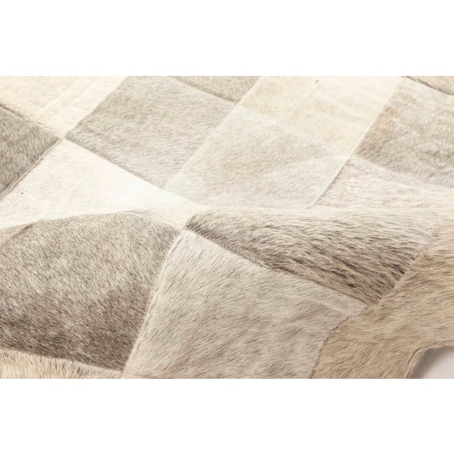 Modern Contemporary Geometric Hair on Hide Grey Leather Runner by Doris Leslie Blau For Sale - Image 3 of 8