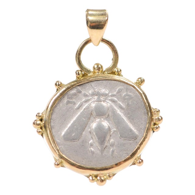 Greek Ar Drachm [Coin] Pendant Set W 18k For Sale