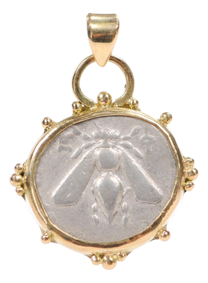 Greek Ar Drachm [Coin] Pendant Set W 18k