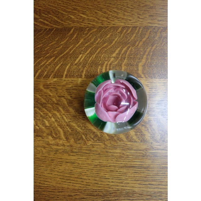 Selkirk Scottish Art Glass Pink Rose Paperweight For Sale In Philadelphia - Image 6 of 6