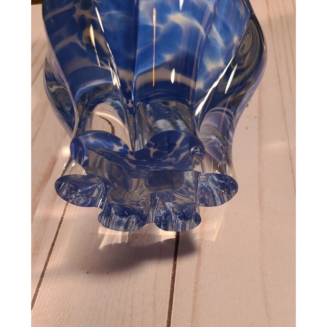 Vintage MCM Royal Gallery Polish Glass 8.5" Vase White and Blue Speckled Vase For Sale - Image 4 of 4