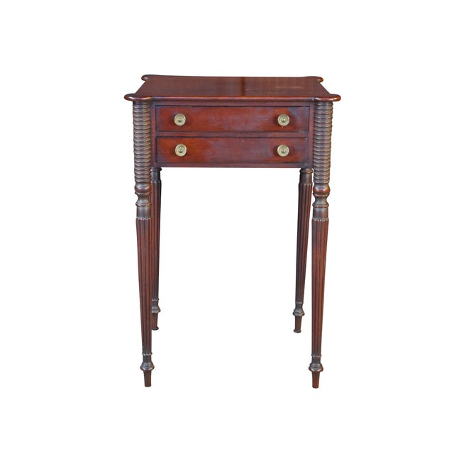 American Antique Early 19th C. American Federal Mahogany Carved Work Table Nightstand For Sale - Image 3 of 17