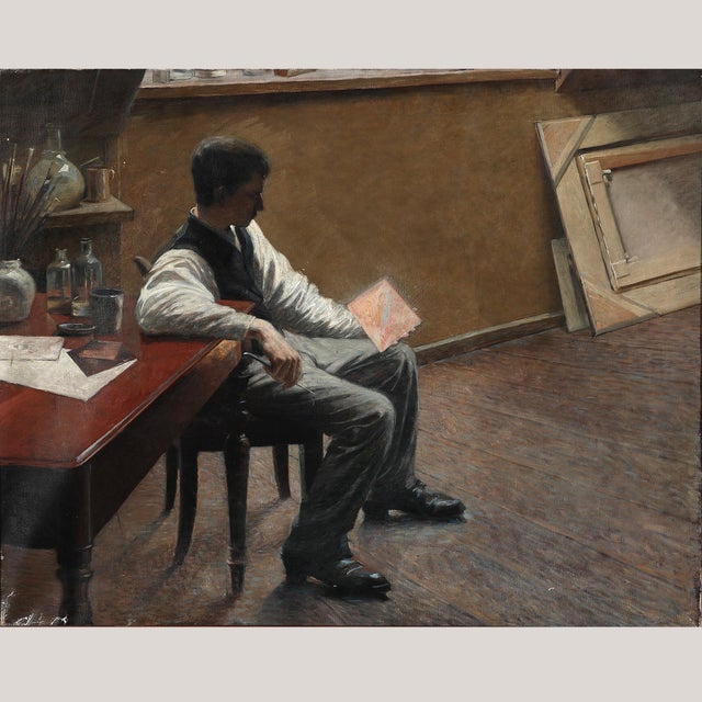 After Louis Moe, Interior from an Artist's Studio, 1890s, Oil Painting on Canvas, in Very Good conditions. Designed 1890...