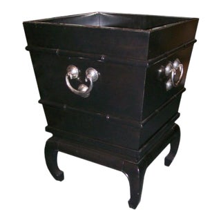 Large Asian Style Ebonized Planter With Nickel Hardware For Sale