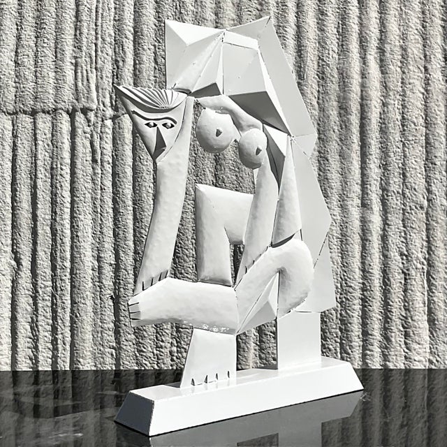 Late 20th Century Vintage Cubist Lacquered Metal Sculpture of Woman For Sale - Image 5 of 7