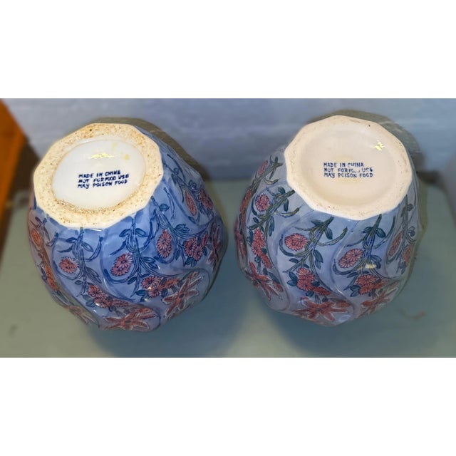 Ceramic Hand Painted Pair of Chinese Vases For Sale - Image 7 of 11