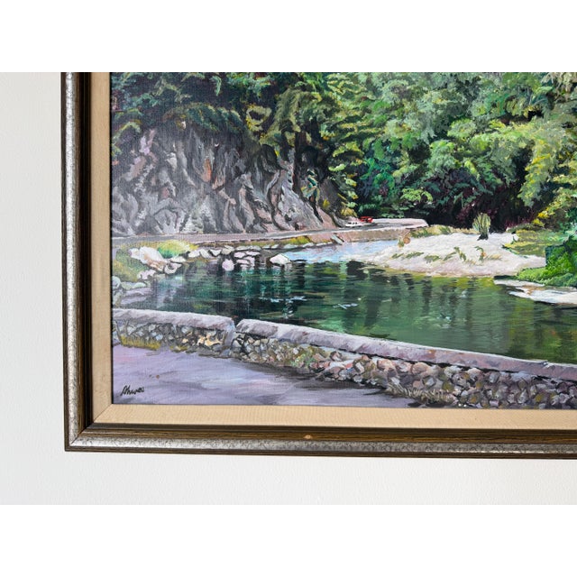 Green 1970s Vintage Tropical River Landscape Oil on Canvas Painting, Framed For Sale - Image 8 of 12