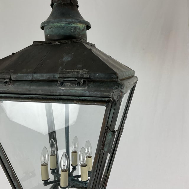 1910's Large Antique Copper Lantern For Sale - Image 9 of 18