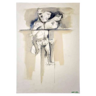Leo Guida, Sadness, Original Ink and Watercolor, 1970s For Sale