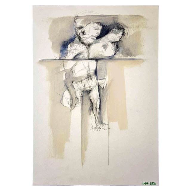 Leo Guida, Sadness, Original Ink and Watercolor, 1970s For Sale