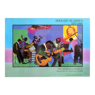 Romare Bearden Vintage 1981 Lithograph Print " Jamming at the Savoy " Museum Exhibition Poster For Sale