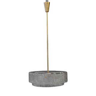 Round Textured Glass Ring and Brass Pendant Lamp by J. T. Kalmar, 1950s For Sale
