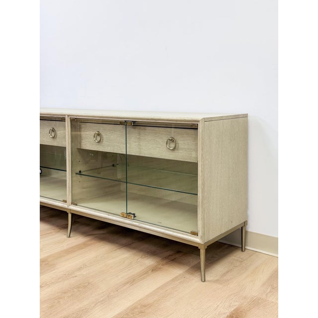 Modern American Drew Corsica Painted Gray Console Credenza Glass Doors Coastal For Sale - Image 4 of 18