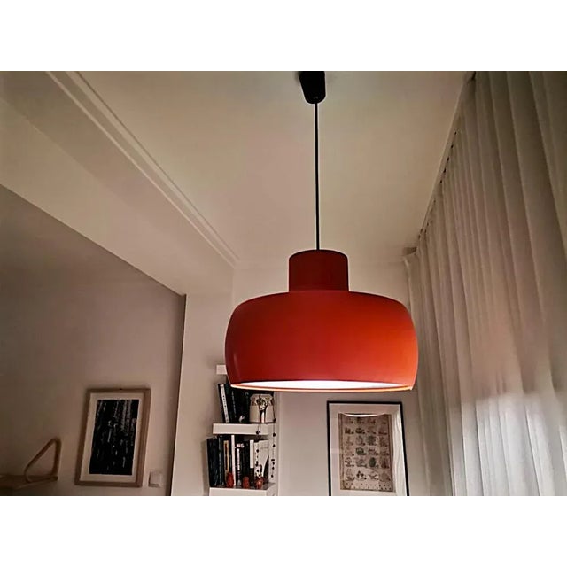 Large Mid-Century Scandinavian Modern Orange Metal Hanging Light, 1960s For Sale - Image 6 of 8