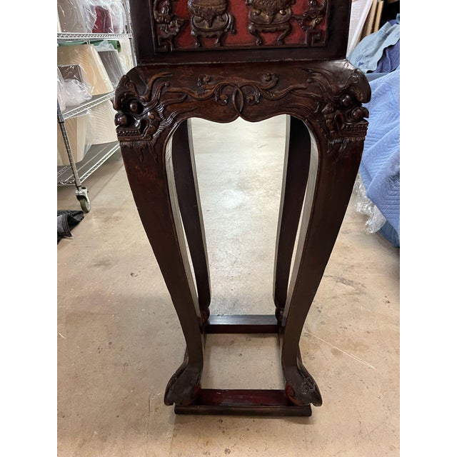 Chinoiserie Pair of Mid 20th Century Chinese Carved Wood Pedestals With Lacquer Detailing For Sale - Image 3 of 4