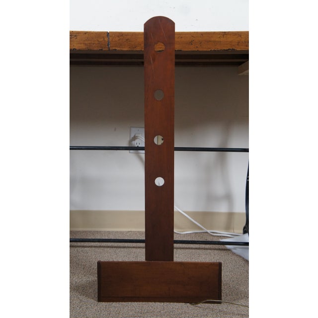Brown 1970s 2 Shaker Early American Style Cherry Peg Rail Hurricane Wall Sconce Lights 34" For Sale - Image 8 of 12