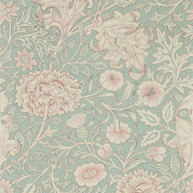 Morris & Co Double Bough Wallpaper in Teal Rose For Sale