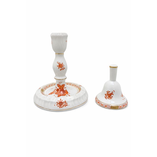 Ceramic Vintage Apponyi Orange Porcelain Candlestick and Bell Set from Herend, 1970s, Set of 2 For Sale - Image 7 of 7