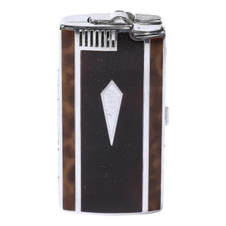 Art Deco Chrome & Inlaid Bakelite Cigarette Case & Lighter Signed Ronson For Sale
