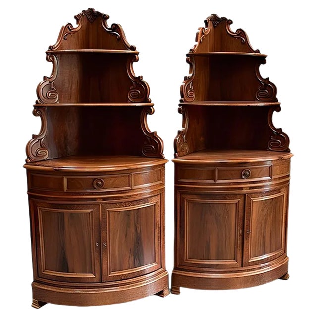 19th Century Walnut Corner Cabinets, Set of 2 For Sale