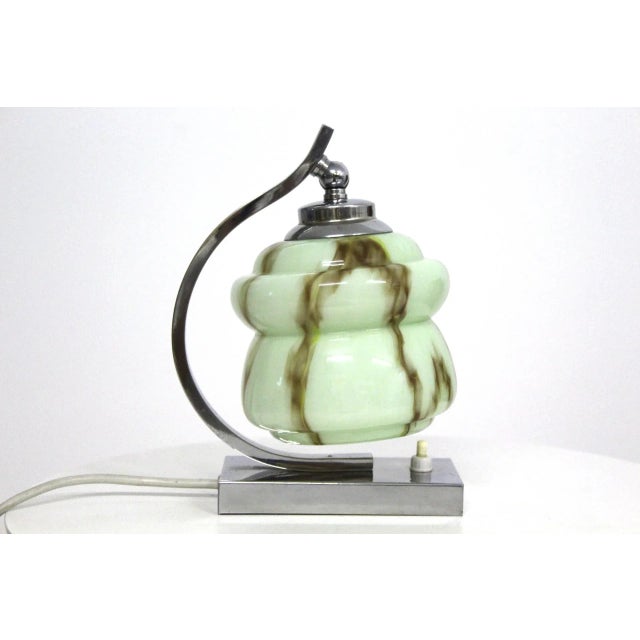 Chrome-Plated Brass and Marbled Opal Glass Table Lamps, 1930s, Set of 2 For Sale - Image 4 of 13