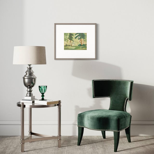 1970s "Forest Trees, Greenish" 1970's Watercolor Painting For Sale - Image 5 of 8