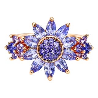 14K Pink Rose Gold Estate Iolite Tanzanite Sunflower Band Ring For Sale