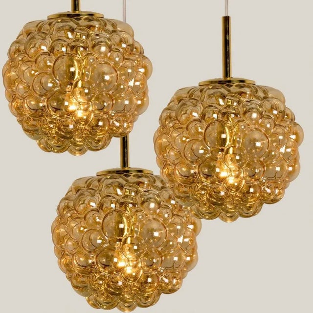 1970s Vintage German Bubbled Glass and Brass Pendant by Helena Tynell, 1970 For Sale - Image 5 of 15