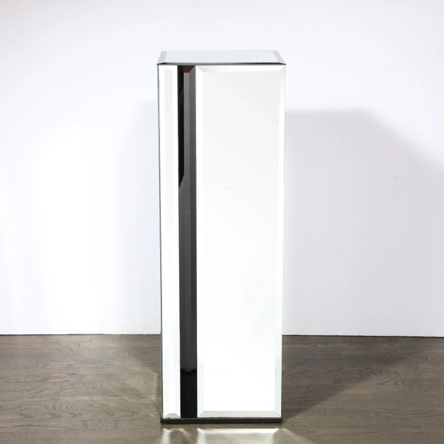Silver Mid-Century Modernist Mirrored Pedestal With Alternating Vitrolite Strips For Sale - Image 8 of 12