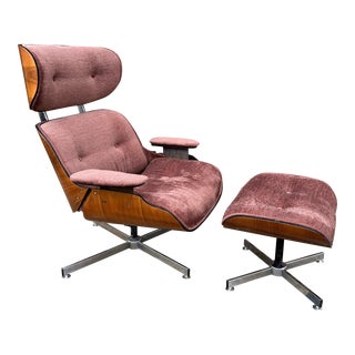 1960s Vintage Mid Century Modern Plycraft Lounge Chair and Ottoman - Set of 2 For Sale