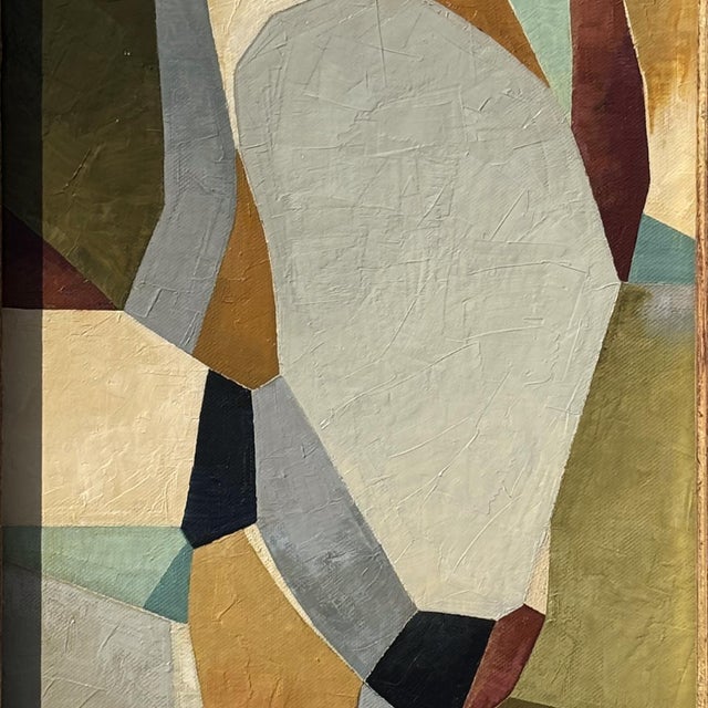 Mid-Century Modern Contemporary Abstract Oil Painting in Vintage Gold Ornate Frame For Sale - Image 3 of 6