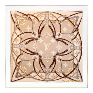 Framed Louis Vuitton Silk Scarf - Orange Gold Frame For Sale