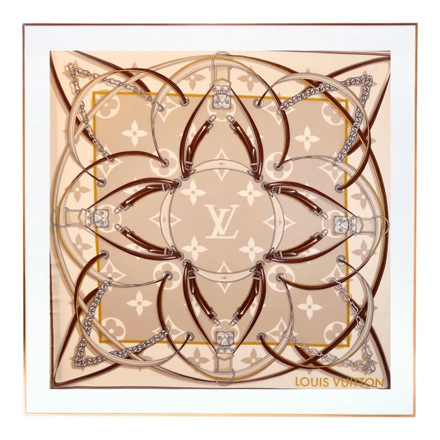 Framed Louis Vuitton Silk Scarf - Orange Gold Frame For Sale