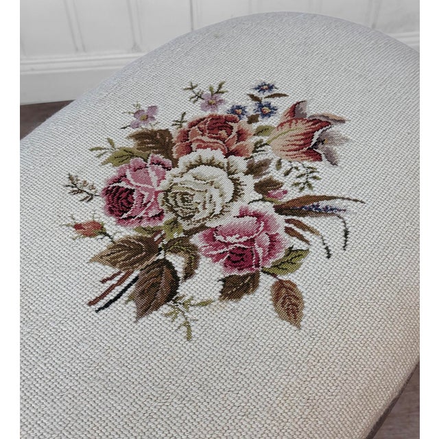 Wood Antique Traditional Mahogany Floral Needlepoint Oval Vanity Seat Stool For Sale - Image 7 of 10