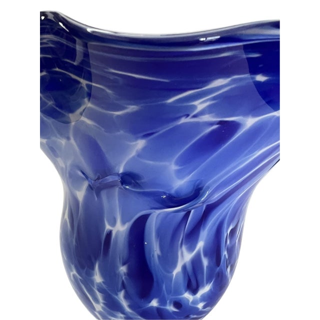 Glass Vintage Hand Blown Murano Style Cobalt Blue Handkerchief Vase For Sale - Image 7 of 13