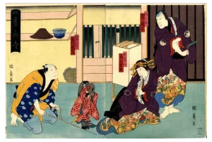 Kunikazu Utagawa, The Winter Leaf, Original Woodcut Diptych, 1860s