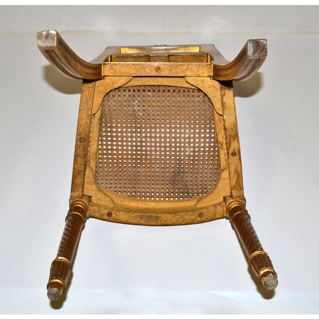 Carved & Turned Gilt Wood Vanity Chair Hollywood Regency Woven Cane Seat Italy For Sale - Image 10 of 13