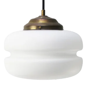 Mid-Century White Matte Opaline Glass and Brass Pendant Light