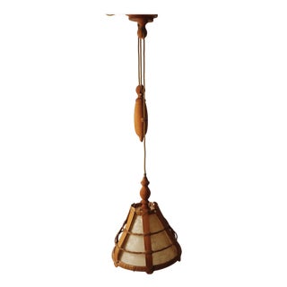 Swedish Counterweight Pendant Lamp in Pine Wood and Parchment Paper, 1970s For Sale