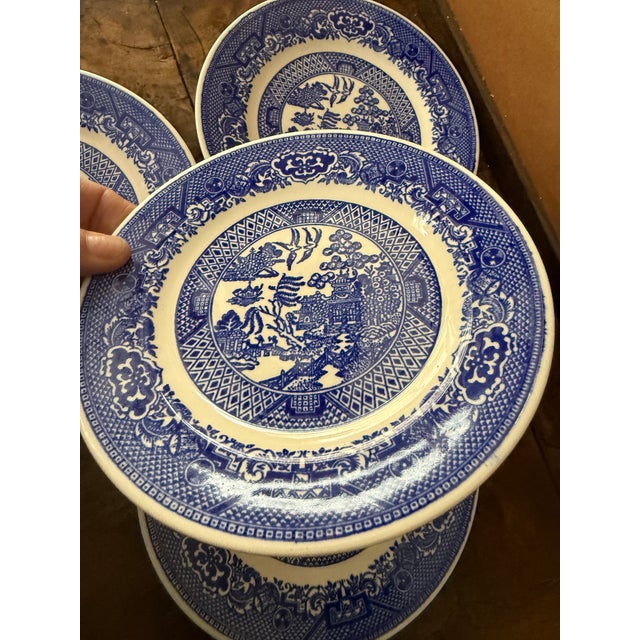 1960s Vintage Blue Willow Bread Plates 6.25 Inch Blue and White Transferware - Set of 4 For Sale - Image 5 of 8