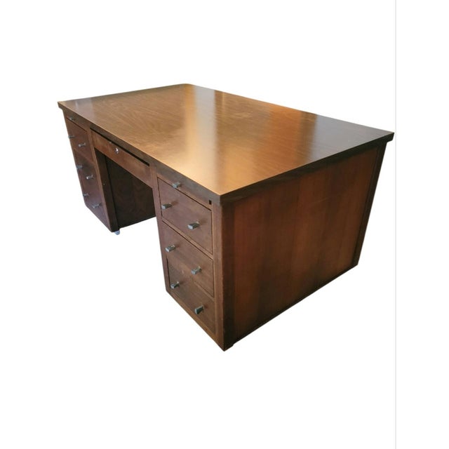 Edward Wormley Vintage Alma Mid Century Modern Tanker 6 Drawer Solid Wood Large Desk For Sale - Image 4 of 17