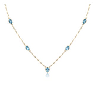 Swiss Blue Topaz Station Necklace | Blue Gemstone Marquise & Pear Cut Charm Necklace | December Birthstone Neckalce For Sale