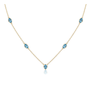 Swiss Blue Topaz Station Necklace | Blue Gemstone Marquise & Pear Cut Charm Necklace | December Birthstone Neckalce
