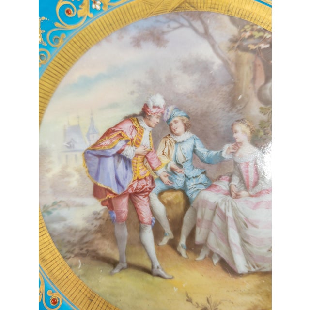 Tiffany Blue 18th Century French Sevres Vincennes Bleu Celeste Plate With Courting Scene For Sale - Image 8 of 18