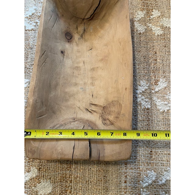 Brown Textured Vintage Wood Primitive Rectangular Dough Bowl For Sale - Image 8 of 11