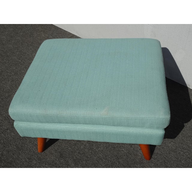 1990s Vintage Mid Century Blue Ottoman Bench Footstool Stool For Sale - Image 5 of 10