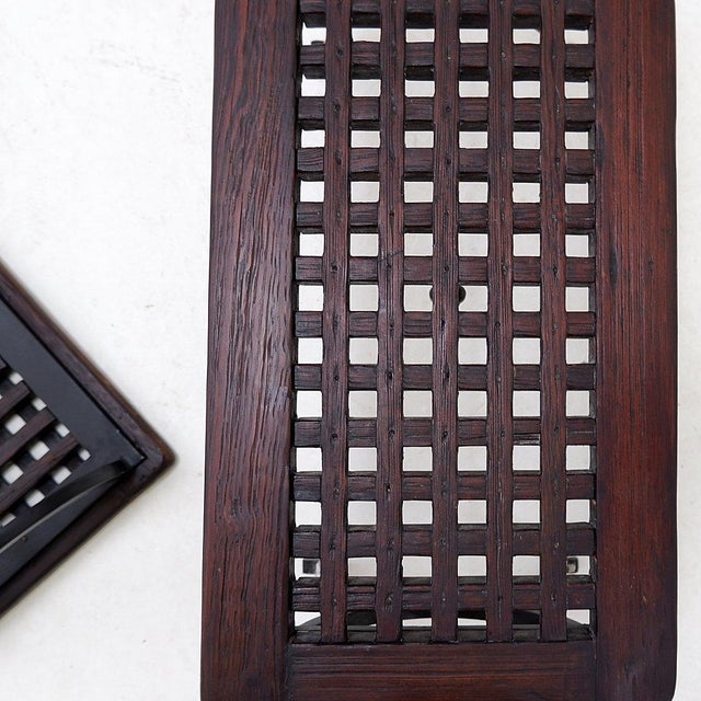 Benches in Openwork Wood with Wrought Iron Legs, Set of 2 For Sale - Image 12 of 13