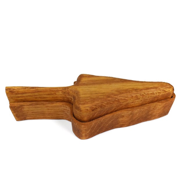 Brown Vintage Handmade Wooden Leaf Shape Box For Sale - Image 8 of 8